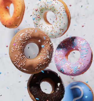 donut-cake-with-sprinkles-flying-3d-render-white-marble-background donut-cake-with-sprinkles-flying-3d-render-white-marble-background